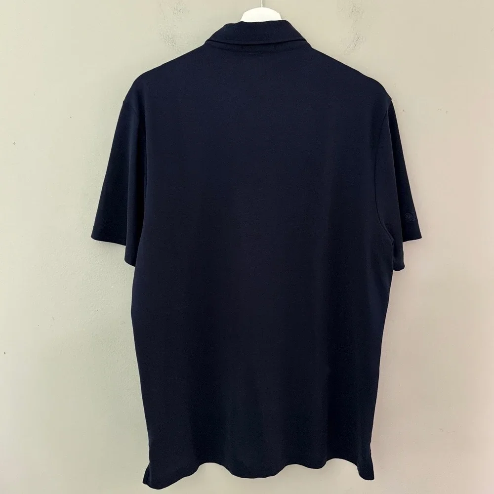 Boast Mens Navy Blue Short Sleeve Cotton Blend Pique Polo Shirt Size Large